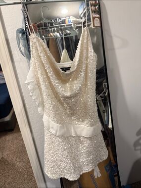 Sequin Cowl Neck White Women’s Tank Top - Unbranded